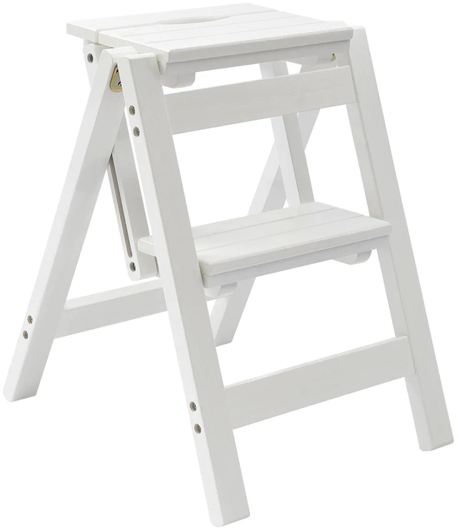 Main image of 2 Step Folding Step Stool, Wooden Collapsible Closet Step Ladder for Home | Lightweight, Non-Slip, Handle, Wide Anti-Slip Pedal, Fold up, 250Lbs, Decorative, Ladder for Adults, Closet, Pantry, Kitchen