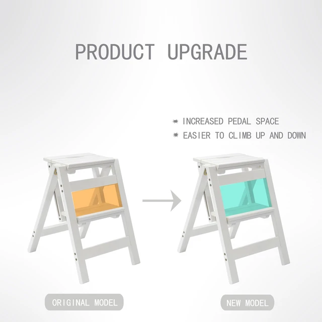 Alt view image 2 of 7 - 2 Step Folding Step Stool, Wooden Collapsible Closet Step Ladder for Home | Lightweight, Non-Slip, Handle, Wide Anti-Slip Pedal, Fold up, 250Lbs, Decorative, Ladder for Adults, Closet, Pantry, Kitchen