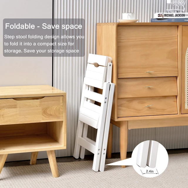 Alt view image 6 of 7 - 2 Step Folding Step Stool, Wooden Collapsible Closet Step Ladder for Home | Lightweight, Non-Slip, Handle, Wide Anti-Slip Pedal, Fold up, 250Lbs, Decorative, Ladder for Adults, Closet, Pantry, Kitchen
