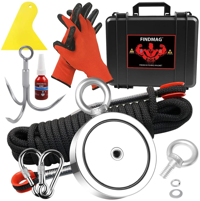 Main image of 2625 LBS Fishing Magnet, 4.57 Inch Double Sided Fishing Magnet Kit | Fishing Kit Includes Super Strong Magnet, Gloves, 32 Foot Rope, Grappling Hook, Fishing Magnet for Retrieving Items