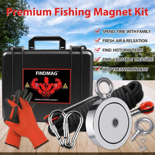 Alt view image 2 of 5 - 2625 LBS Fishing Magnet, 4.57 Inch Double Sided Fishing Magnet Kit | Fishing Kit Includes Super Strong Magnet, Gloves, 32 Foot Rope, Grappling Hook, Fishing Magnet for Retrieving Items