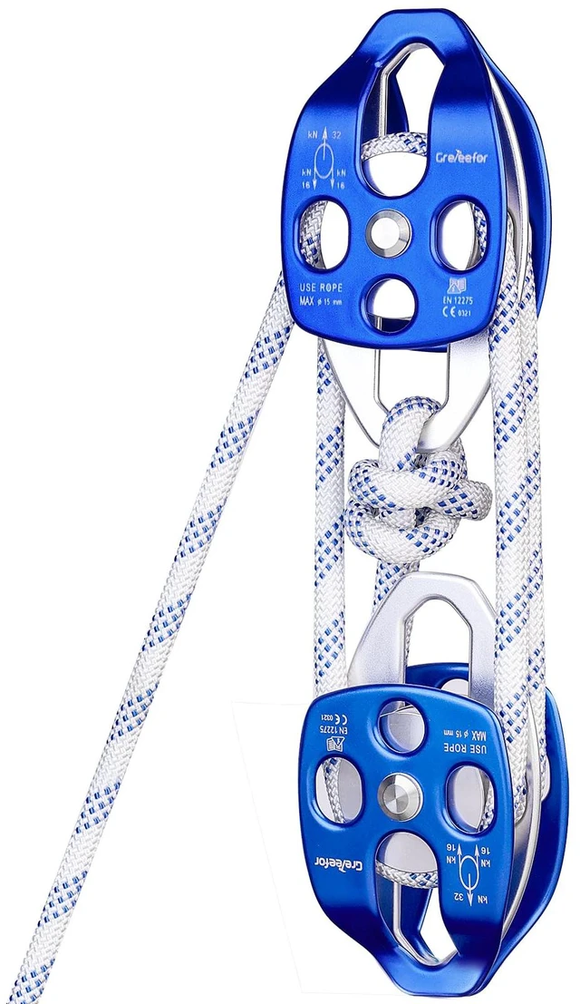 Main image of Heavy-Duty Double Block and Tackle Pulley System 100Ft x 1/2'' Rope, 7700 LB(35KN) Breaking Strength, 4:1 Lifting Ratio Ideal for Garage, Attic, and Heavy Lifting Applications