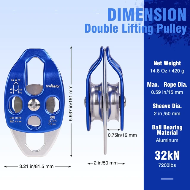 Alt view image 6 of 7 - Heavy-Duty Double Block and Tackle Pulley System 100Ft x 1/2'' Rope, 7700 LB(35KN) Breaking Strength, 4:1 Lifting Ratio Ideal for Garage, Attic, and Heavy Lifting Applications