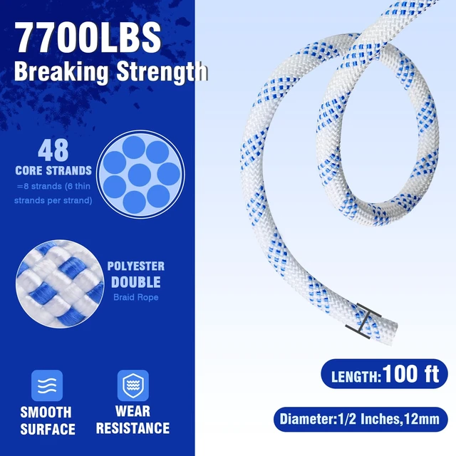 Alt view image 5 of 7 - Heavy-Duty Double Block and Tackle Pulley System 100Ft x 1/2'' Rope, 7700 LB(35KN) Breaking Strength, 4:1 Lifting Ratio Ideal for Garage, Attic, and Heavy Lifting Applications
