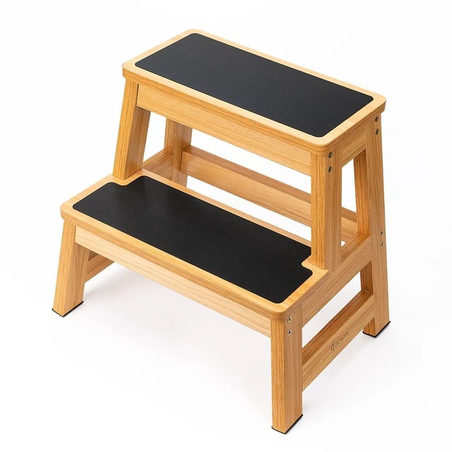 Main image of Wood 2 Step Stool for Adults, 17.5 in, 500 lb, Non-Slip | Wide Non-Slip Treads, 500 lb Capacity, Heavy-Duty, Kitchen, Closet, Bedside and Everyday Home Reach