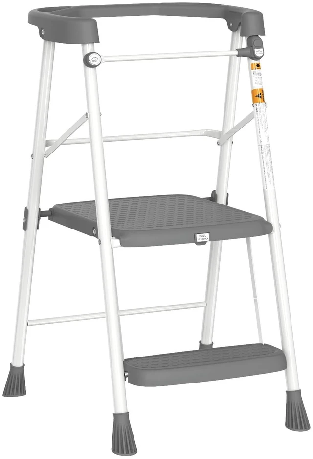 Main image of Kids 2 Steps Step Stool, Foldable Toddler Tower with Safety Railing | Toddler Kitchen Stool & Counter Height Learning Helper, Sturdy Metal Frame, Anti-Slip Feet, Compact Folding Stepper, Gray