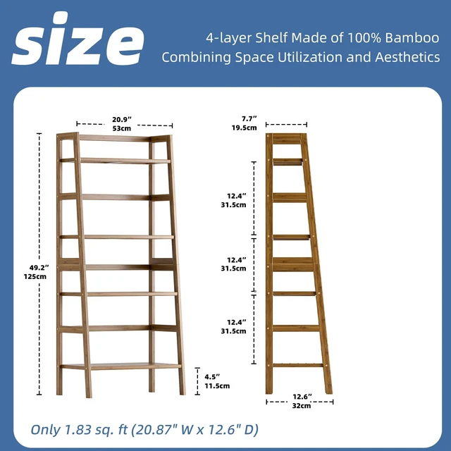 Alt view image 3 of 7 - Ladder Shelf, 4-Tier Bamboo Bookshelf, Freestanding Open Display Storage Rack, Space Saving Flower Plant Display Stand for Bathroom Living Room, Walnut