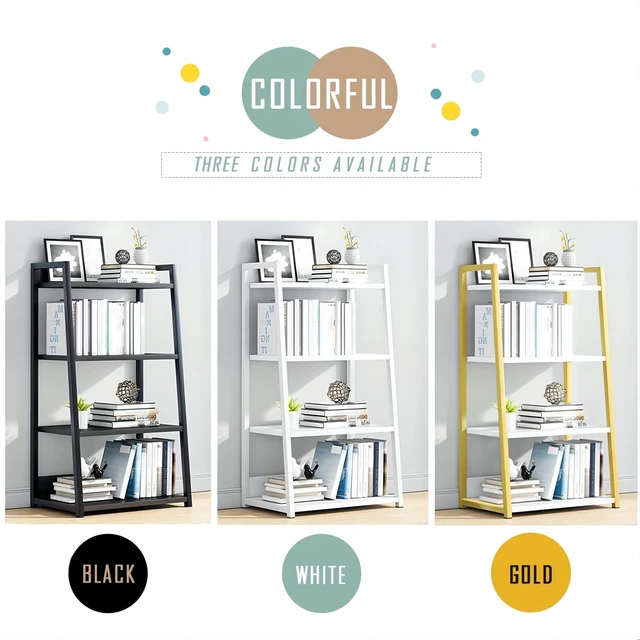 Alt view image 2 of 7 - 4 Tier Ladder Shelf Bookcase, 19.7" x 11.8" x 38" in, White | Stable Trapezoid Iron Frame, Fits Books Decor and Toys, Holds 20 Lbs per Shelf, Suitable for Living Room and Bedroom