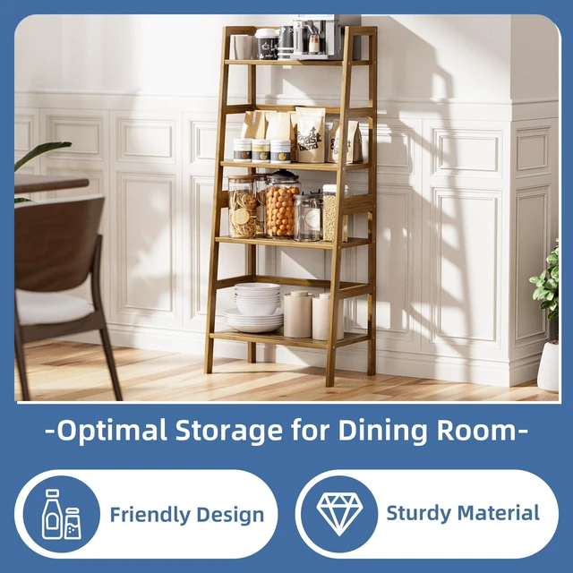 Alt view image 4 of 7 - Ladder Shelf, 4-Tier Bamboo Bookshelf, Freestanding Open Display Storage Rack, Space Saving Flower Plant Display Stand for Bathroom Living Room, Walnut