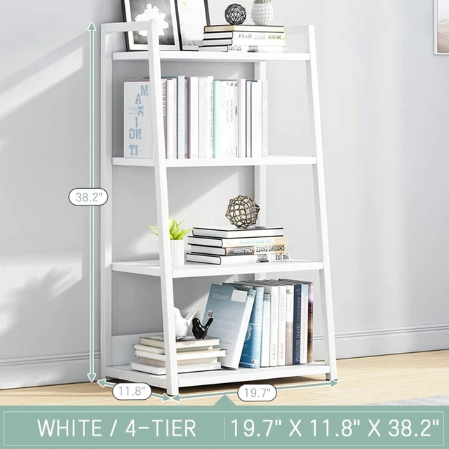 Alt view image 7 of 7 - 4 Tier Ladder Shelf Bookcase, 19.7" x 11.8" x 38" in, White | Stable Trapezoid Iron Frame, Fits Books Decor and Toys, Holds 20 Lbs per Shelf, Suitable for Living Room and Bedroom