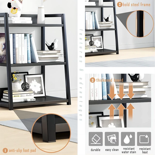 Alt view image 5 of 7 - 4 Tier Ladder Shelf Bookcase, 19.7" x 11.8" x 38" in, White | Stable Trapezoid Iron Frame, Fits Books Decor and Toys, Holds 20 Lbs per Shelf, Suitable for Living Room and Bedroom