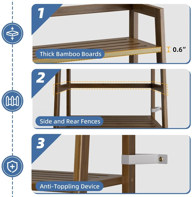 Alt view image 6 of 7 - Ladder Shelf, 4-Tier Bamboo Bookshelf, Freestanding Open Display Storage Rack, Space Saving Flower Plant Display Stand for Bathroom Living Room, Walnut