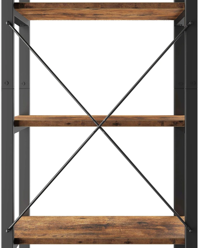 Alt view image 7 of 7 - Bookshelf, 5-Tier Industrial Ladder 110 lb per Shelf, Vintage Brown | 5-tier bookshelf. Metal frame, Cross-Iron Back. Anti-tip. Industrial Bookshelves for Living Room Home Office