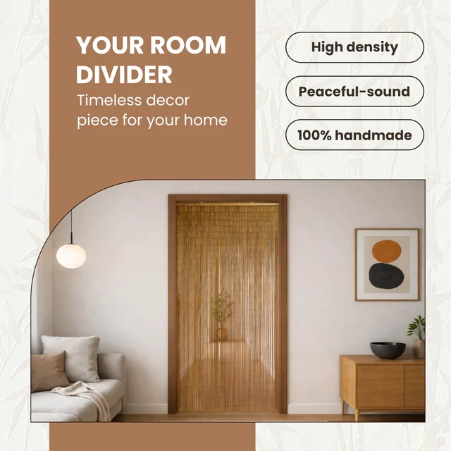 Alt view image 3 of 7 - Natural Bamboo Beaded Curtain for Doorway 35.4" x 78.7" | 90-strand bead curtain, Japandi & Wabi Sabi décor, closet & room divider, natural bamboo texture, hanging hook included