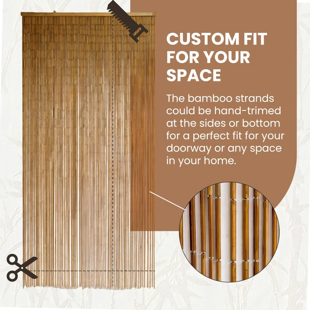 Alt view image 4 of 7 - Natural Bamboo Beaded Curtain for Doorway 35.4" x 78.7" | 90-strand bead curtain, Japandi & Wabi Sabi décor, closet & room divider, natural bamboo texture, hanging hook included