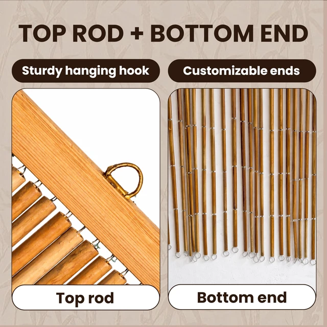 Alt view image 5 of 7 - Natural Bamboo Beaded Curtain for Doorway 35.4" x 78.7" | 90-strand bead curtain, Japandi & Wabi Sabi décor, closet & room divider, natural bamboo texture, hanging hook included