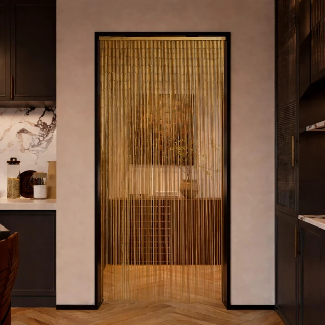 Alt view image 7 of 7 - Natural Bamboo Beaded Curtain for Doorway 35.4" x 78.7" | 90-strand bead curtain, Japandi & Wabi Sabi décor, closet & room divider, natural bamboo texture, hanging hook included