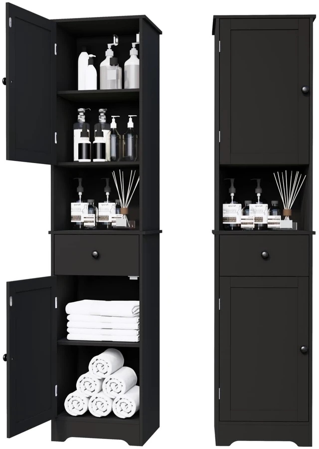 Main image of Tall Bathroom Cabinet, Storage Cabinet with 2 Doors & 2Drawer, with Ajustable Shelve, for Bathrooms, Kitchens,EntrancesBlack