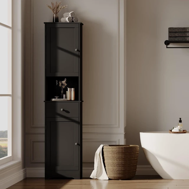 Alt view image 2 of 7 - Tall Bathroom Cabinet, Storage Cabinet with 2 Doors & 2Drawer, with Ajustable Shelve, for Bathrooms, Kitchens,EntrancesBlack