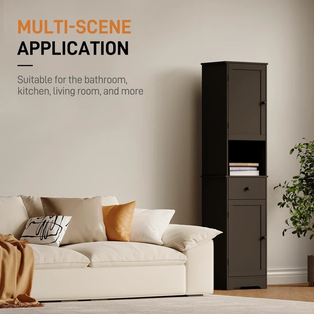 Alt view image 4 of 7 - Tall Bathroom Cabinet, Storage Cabinet with 2 Doors & 2Drawer, with Ajustable Shelve, for Bathrooms, Kitchens,EntrancesBlack