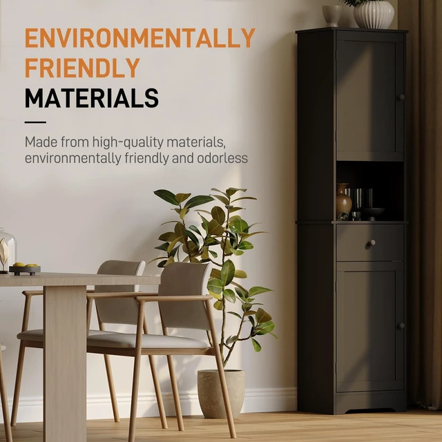 Alt view image 5 of 7 - Tall Bathroom Cabinet, Storage Cabinet with 2 Doors & 2Drawer, with Ajustable Shelve, for Bathrooms, Kitchens,EntrancesBlack