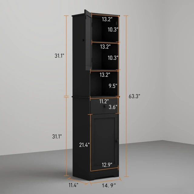 Alt view image 7 of 7 - Tall Bathroom Cabinet, Storage Cabinet with 2 Doors & 2Drawer, with Ajustable Shelve, for Bathrooms, Kitchens,EntrancesBlack