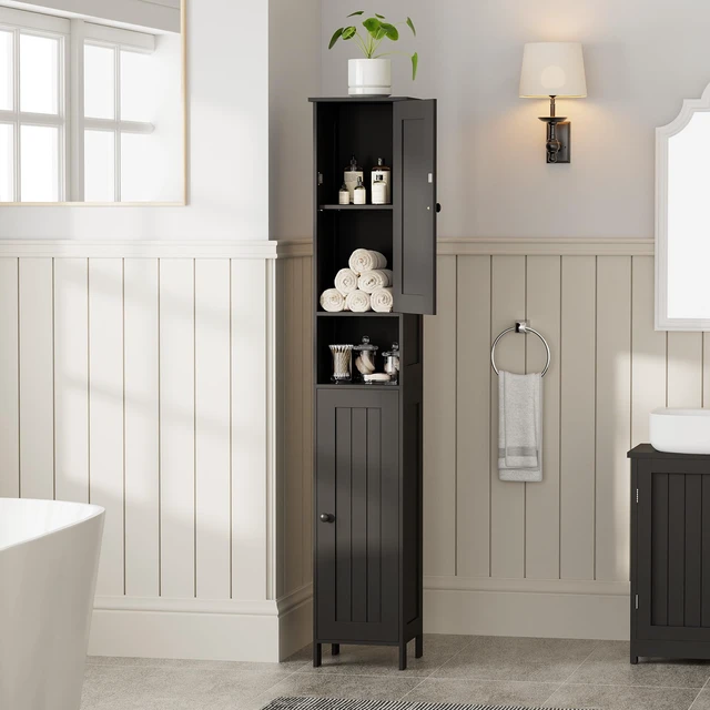 Alt view image 2 of 7 - Tall Bathroom Storage Cabinet with 2 Doors, Slim Bathroom Cabinet | Narrow Storage Cabinet with Adjustable Shelves, Reversible Door, Easy Assembly, for Bathroom, Living Room, Black, 11.8''W