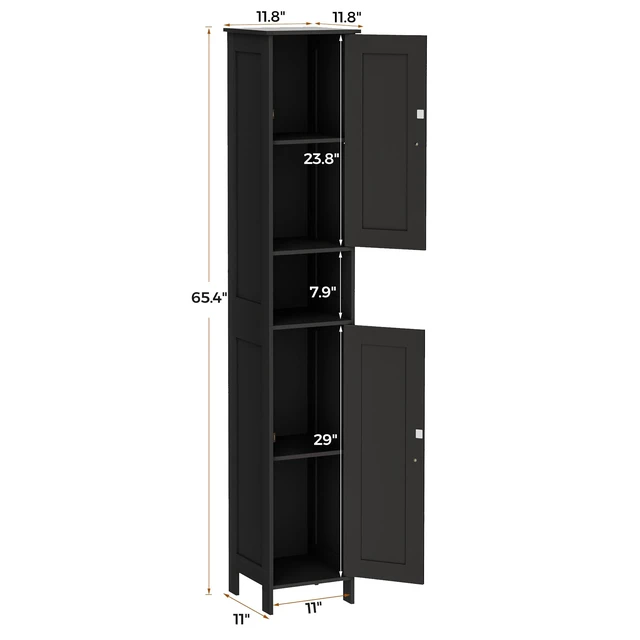 Alt view image 3 of 7 - Tall Bathroom Storage Cabinet with 2 Doors, Slim Bathroom Cabinet | Narrow Storage Cabinet with Adjustable Shelves, Reversible Door, Easy Assembly, for Bathroom, Living Room, Black, 11.8''W