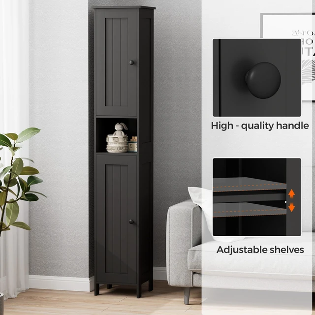 Alt view image 7 of 7 - Tall Bathroom Storage Cabinet with 2 Doors, Slim Bathroom Cabinet | Narrow Storage Cabinet with Adjustable Shelves, Reversible Door, Easy Assembly, for Bathroom, Living Room, Black, 11.8''W