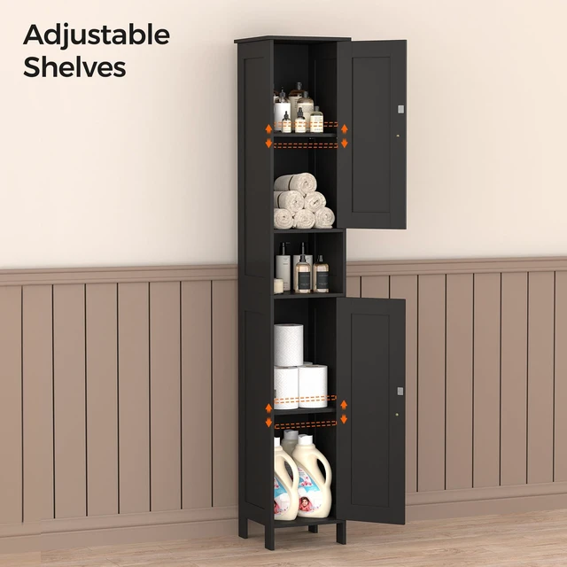 Alt view image 6 of 7 - Tall Bathroom Storage Cabinet with 2 Doors, Slim Bathroom Cabinet | Narrow Storage Cabinet with Adjustable Shelves, Reversible Door, Easy Assembly, for Bathroom, Living Room, Black, 11.8''W