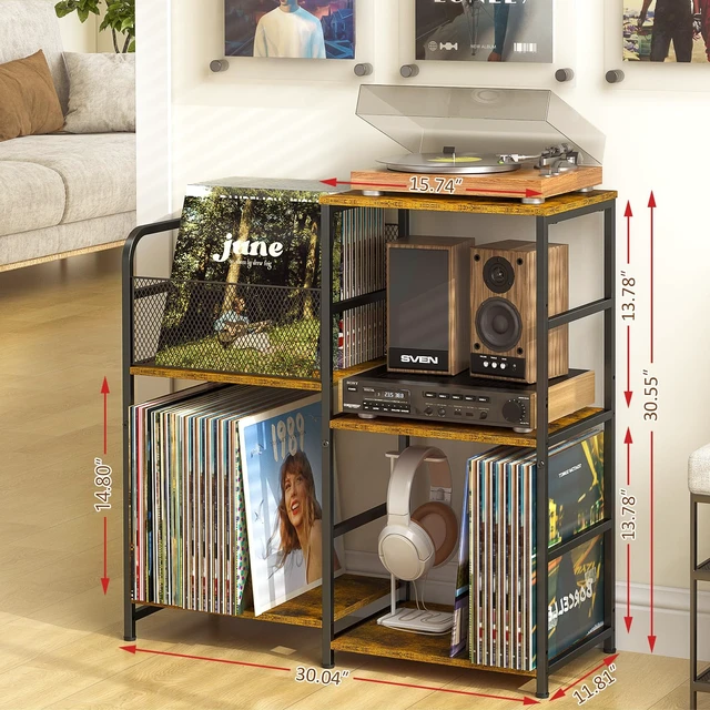 Alt view image 3 of 7 - Record Player Stand, Turntable Stand with Vinyl Storage Holds up to 300+ Albums, Storage Cabinet for Vinyl Records, Record Player Table for Living Room