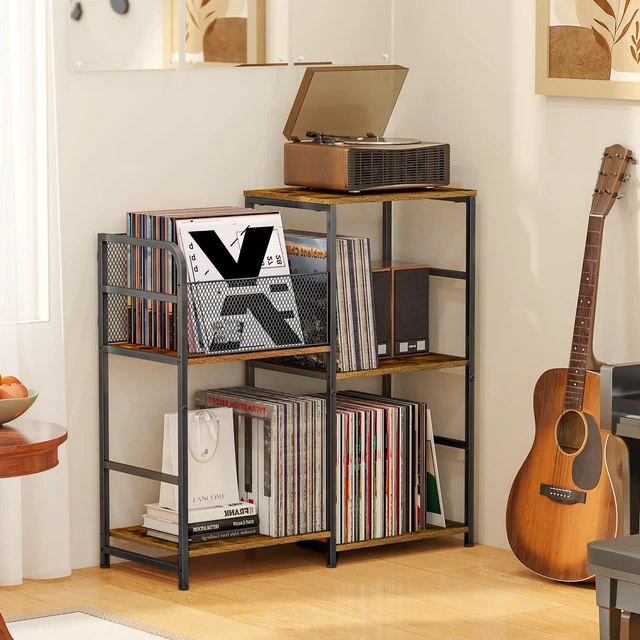 Alt view image 4 of 7 - Record Player Stand, Turntable Stand with Vinyl Storage Holds up to 300+ Albums, Storage Cabinet for Vinyl Records, Record Player Table for Living Room