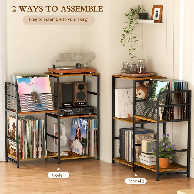 Alt view image 2 of 7 - Record Player Stand, Turntable Stand with Vinyl Storage Holds up to 300+ Albums, Storage Cabinet for Vinyl Records, Record Player Table for Living Room
