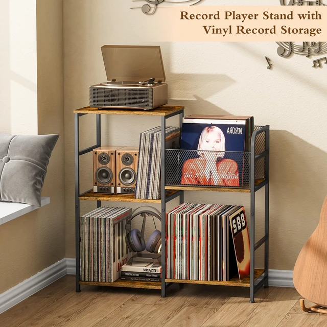 Alt view image 7 of 7 - Record Player Stand, Turntable Stand with Vinyl Storage Holds up to 300+ Albums, Storage Cabinet for Vinyl Records, Record Player Table for Living Room