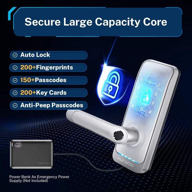 Alt view image 6 of 7 - Keypad Smart Door Lock with Handle: Keyless Entry Smart Lock for Front Door - Electronic Code for Exterior Door - Retrofit Knob Deadbolt Lock(Silver)