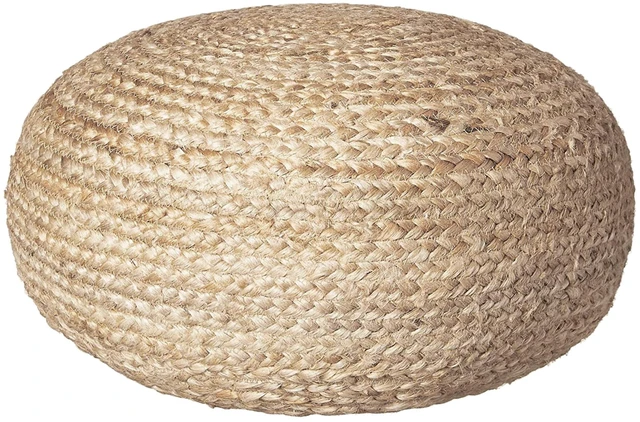Main image of Round Pouf Ottoman Footrest, Natural Jute Woven, Boho Pouf, Bohemian Style Casual Seating for Living Room, Bedroom, Patio Decor 19"x 19"x 10.5"