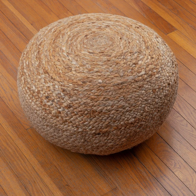 Alt view image 3 of 7 - Round Pouf Ottoman Footrest, Natural Jute Woven, Boho Pouf, Bohemian Style Casual Seating for Living Room, Bedroom, Patio Decor 19"x 19"x 10.5"