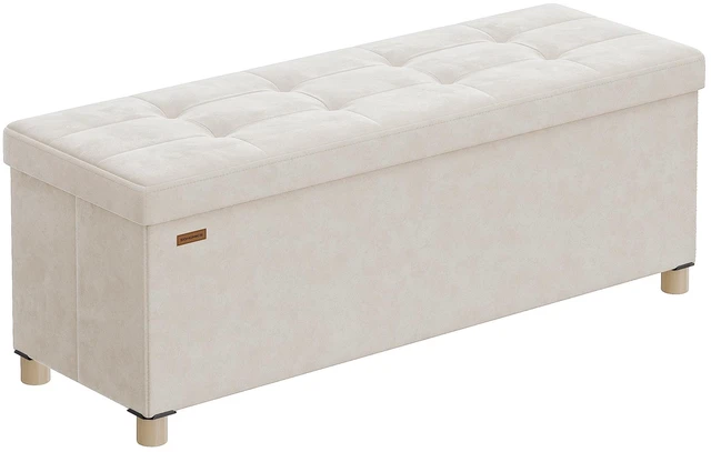 Main image of Storage Ottoman Bench with Legs, 43.3 Inches, 30 Gal. (112 L) | Bench with Legs, Velvet, for Living Room, Entryway, Cappuccino White, MELISA Collection ULSF0518W02