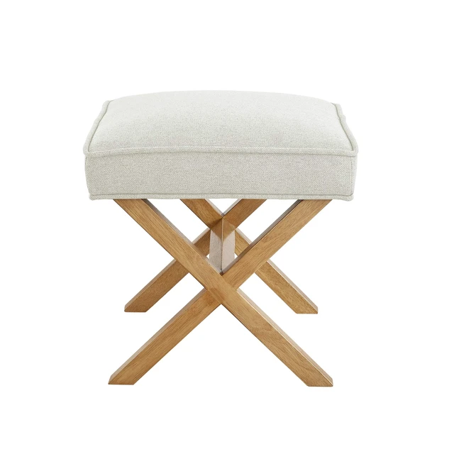 Alt view image 2 of 3 - Small Ottoman Foot Rest, Mid-Century Modern X Square Polyester Foot Stool, Linen, Ivory White, 18" D x 19.8" W x 18.3" H