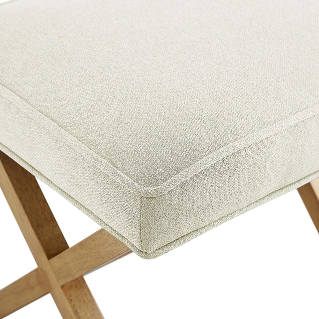 Alt view image 3 of 3 - Small Ottoman Foot Rest, Mid-Century Modern X Square Polyester Foot Stool, Linen, Ivory White, 18" D x 19.8" W x 18.3" H