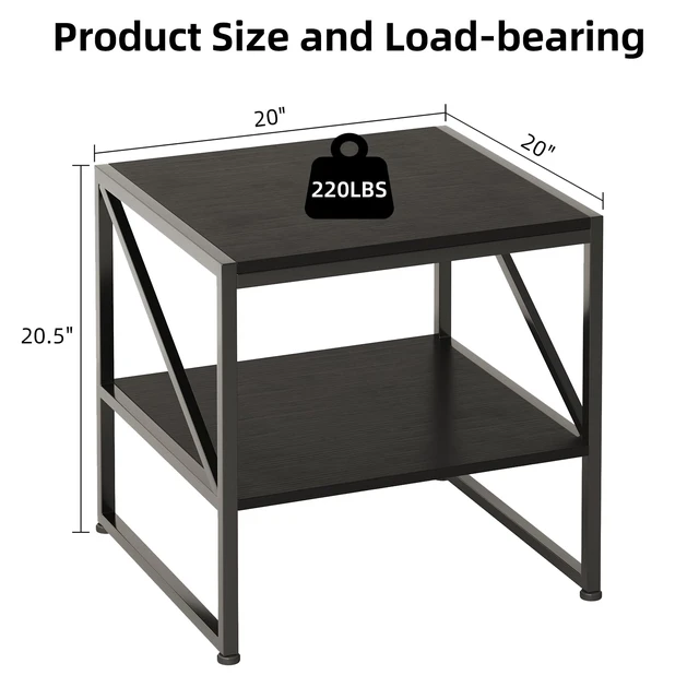 Alt view image 2 of 7 - 20 Inch Square End Table, Mini Fridge Stand with 2-Tier Storage Shelf, High Load Capacity Printer Table for Living Room Bedroom, Black