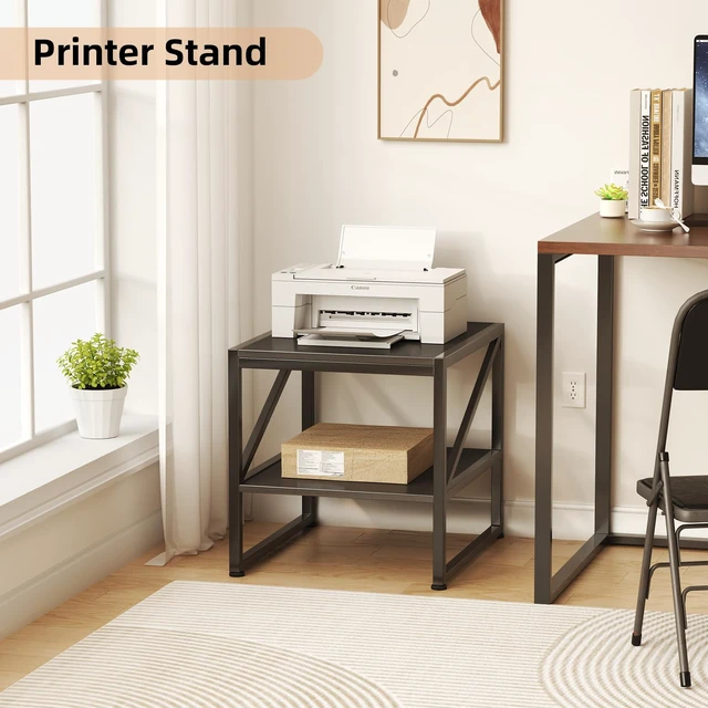 Alt view image 4 of 7 - 20 Inch Square End Table, Mini Fridge Stand with 2-Tier Storage Shelf, High Load Capacity Printer Table for Living Room Bedroom, Black