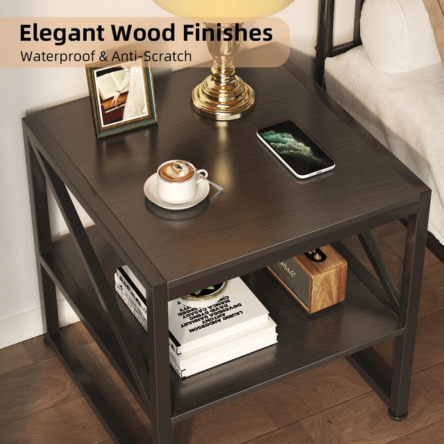 Alt view image 6 of 7 - 20 Inch Square End Table, Mini Fridge Stand with 2-Tier Storage Shelf, High Load Capacity Printer Table for Living Room Bedroom, Black
