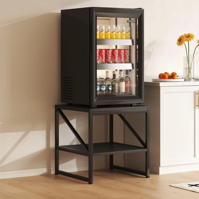 Alt view image 5 of 7 - 20 Inch Square End Table, Mini Fridge Stand with 2-Tier Storage Shelf, High Load Capacity Printer Table for Living Room Bedroom, Black