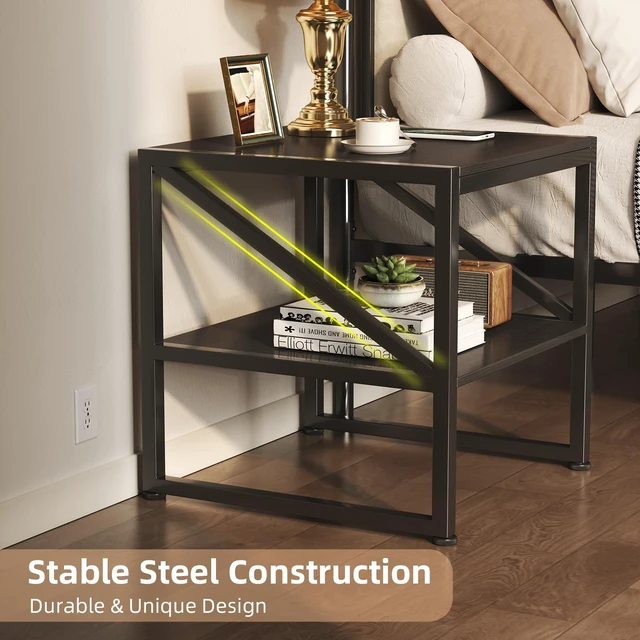Alt view image 7 of 7 - 20 Inch Square End Table, Mini Fridge Stand with 2-Tier Storage Shelf, High Load Capacity Printer Table for Living Room Bedroom, Black