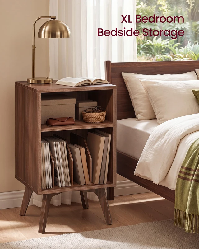 Alt view image 3 of 5 - End Table, Mid-Century Record Player Stand, Holds 160 Albums | Wood Side Table 15.7 x 18.9 x 31.5 in, Open Storage for Living Room, Chestnut Brown, MAEZO Collection ULET291M101
