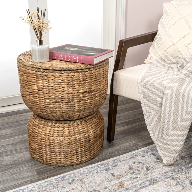 Alt view image 2 of 6 - SAT1000A Bhola 18" Hourglass Handwoven Hyacinth Storage Accent Table with Lid for Storage and Decoration in Bedroom, Living Room, Kitchen, Dining Room, Entryway, Guestroom, Natural