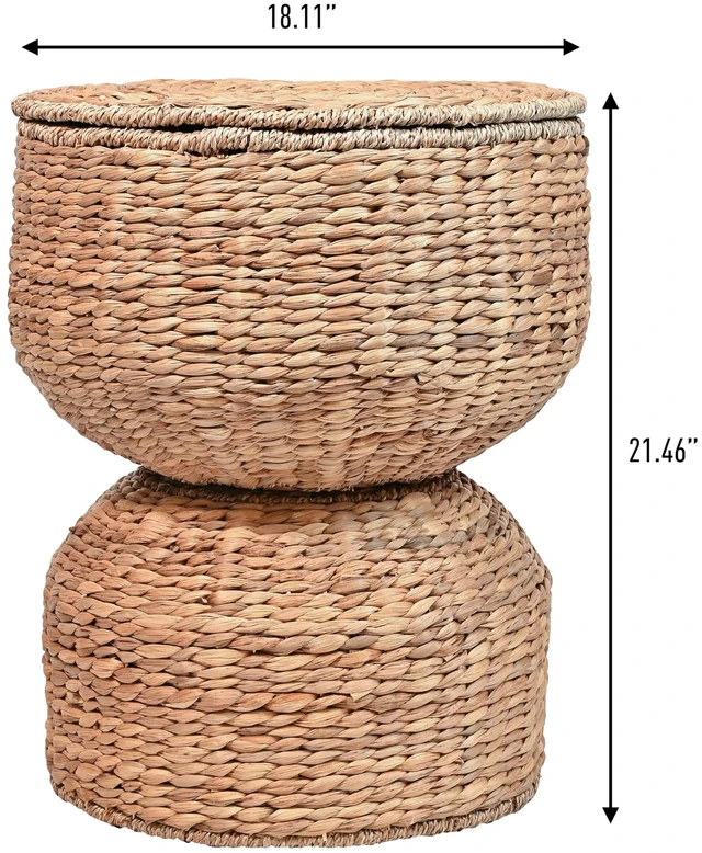 Alt view image 3 of 6 - SAT1000A Bhola 18" Hourglass Handwoven Hyacinth Storage Accent Table with Lid for Storage and Decoration in Bedroom, Living Room, Kitchen, Dining Room, Entryway, Guestroom, Natural