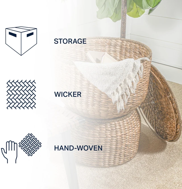 Alt view image 4 of 6 - SAT1000A Bhola 18" Hourglass Handwoven Hyacinth Storage Accent Table with Lid for Storage and Decoration in Bedroom, Living Room, Kitchen, Dining Room, Entryway, Guestroom, Natural