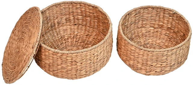 Alt view image 5 of 6 - SAT1000A Bhola 18" Hourglass Handwoven Hyacinth Storage Accent Table with Lid for Storage and Decoration in Bedroom, Living Room, Kitchen, Dining Room, Entryway, Guestroom, Natural